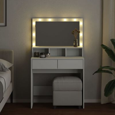 vidaXL spoguļgaldiņš ar LED, 80x41x134,5 cm, balts