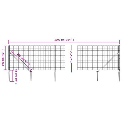 vidaXL stiepļu žogs ar zemes mietiņiem, antracītpelēks, 1x10 m