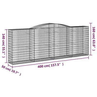 vidaXL arkveida gabiona grozi, 8 gb., 400x50x140/160cm, cinkota dzelzs