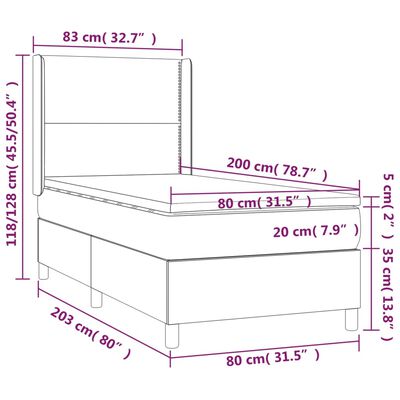 vidaXL atsperu gulta ar matraci, LED, tumši zaļš samts, 80x200 cm