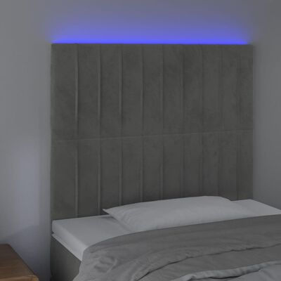 vidaXL gultas galvgalis ar LED, 100x5x118/128 cm, gaiši pelēks samts