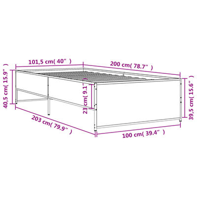 vidaXL gultas rāmis, ozola krāsā, 100x200cm, inženierijas koks, metāls