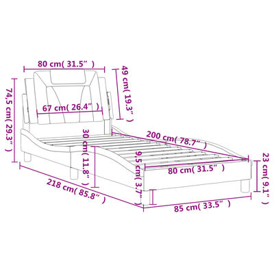 vidaXL gultas rāmis ar galvgali, melns, balts, 80x200 cm, mākslīgā āda