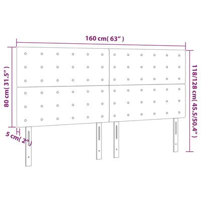 vidaXL gultas galvgalis ar LED, 160x5x118/128 cm, melns samts