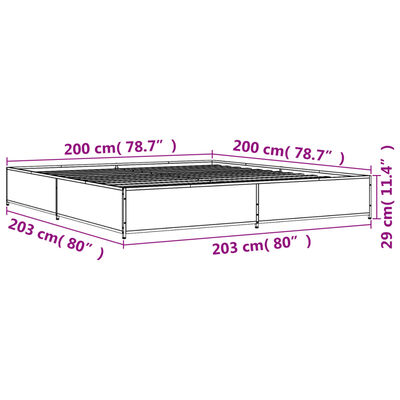 vidaXL gultas rāmis, ozola krāsā, 200x200cm, inženierijas koks, metāls