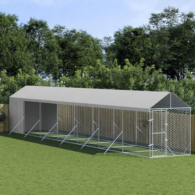 vidaXL suņu voljērs ar jumtu, 2x14x2,5m, cinkots tērauds,sudraba krāsā