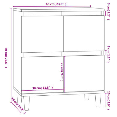 vidaXL kumode, pelēka ozolkoka, 60x35x70 cm, inženierijas koks