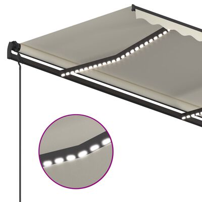 vidaXL izvelkama markīze ar LED, 5x3,5 m, manuāla, krēmkrāsas