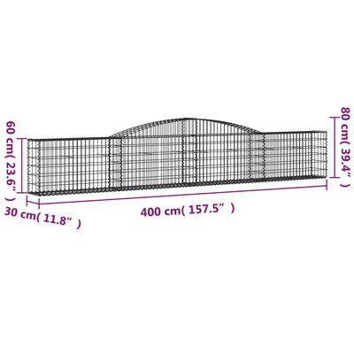 vidaXL arkveida gabiona grozi, 15 gb., 400x30x60/80 cm, cinkota dzelzs