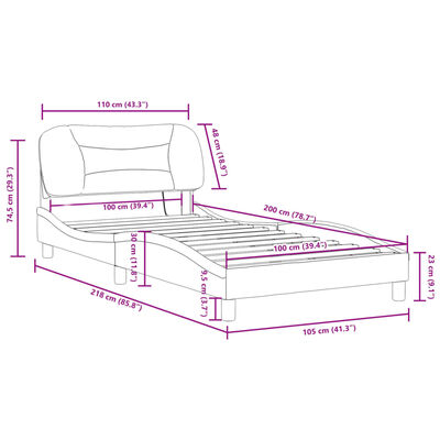 vidaXL gultas rāmis ar LED, melns un balts, 100x200 cm, mākslīgā āda