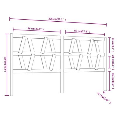 vidaXL gultas galvgalis, melns, 206x4x100 cm, priedes masīvkoks