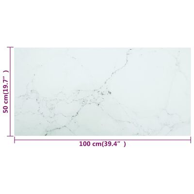 vidaXL galda virsma, balta, 100x50 cm, 6 mm, stikls ar marmora dizainu