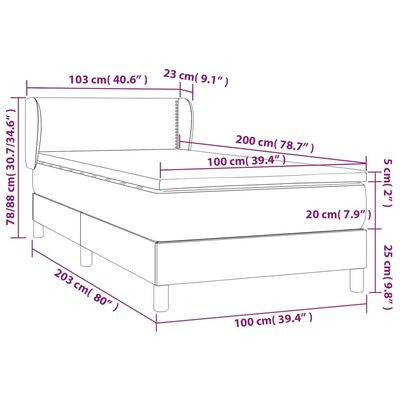 vidaXL atsperu gultas rāmis ar matraci, zils, 100x200 cm, audums