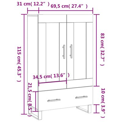 vidaXL augstais skapītis, ozolkoka, 69,5x31x115 cm, inženierijas koks