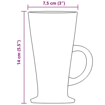 vidaXL latte glāzes ar rokturi, 6 gab., 250 ml