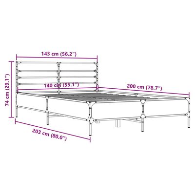 vidaXL gultas rāmis, ozola krāsā, 140x200cm, inženierijas koks, metāls