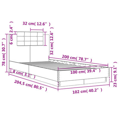 vidaXL gultas rāmis ar galvgali, brūns, 100x200 cm, inženierijas koks