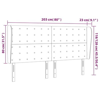 vidaXL galvgalis ar malām, 203x23x118/128 cm, pelēkbrūns audums