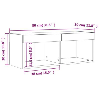 vidaXL TV skapītis ar LED lampiņām, betona pelēki, 80x30x30 cm