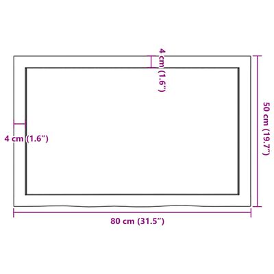 vidaXL sienas plaukts, 80x50x(2-4) cm, neapstrādāts ozola masīvkoks