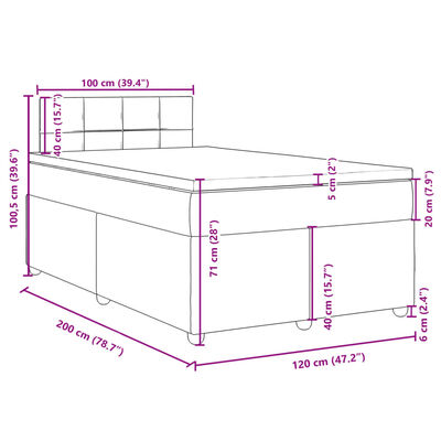 vidaXL atsperu gultas rāmis ar matraci, melna audums, 120x200 cm