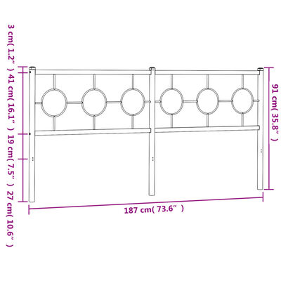 vidaXL gultas galvgalis, metāls, melns, 180 cm