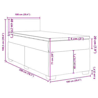 vidaXL atsperu gultas rāmis ar matraci, gaiši pelēka audums, 100x200cm