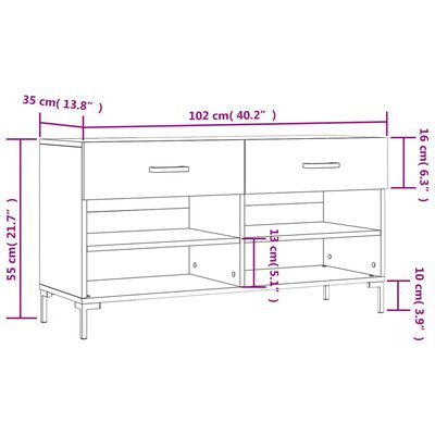 vidaXL apavu skapītis, ozolkoka krāsa, 102x35x55 cm, inženierijas koks