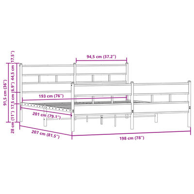 vidaXL gultas rāmis bez matrača, metāls, 193x203 cm, ozolkoka krāsa