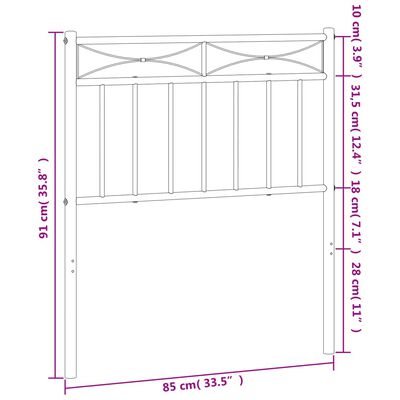 vidaXL gultas galvgalis, metāls, melns, 80 cm