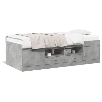 vidaXL dienas gulta ar atvilktnēm, betona pelēka, 100x200 cm, koks