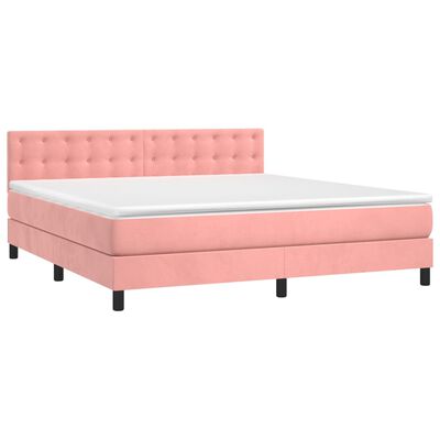vidaXL atsperu gulta ar matraci, rozā samts, 160x200 cm