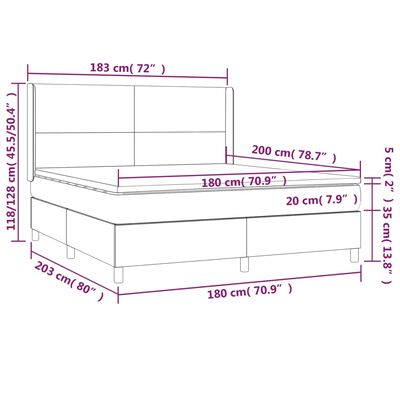 vidaXL atsperu gulta ar matraci, LED, tumši brūns audums, 180x200 cm