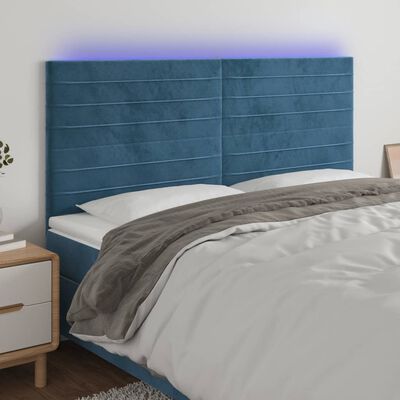 vidaXL gultas galvgalis ar LED, 180x5x118/128 cm, tumši zils samts