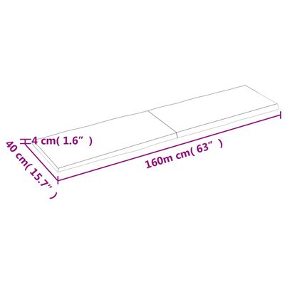 vidaXL galda virsma, 160x40x(2-4) cm, masīvkoks, dabīgas formas mala