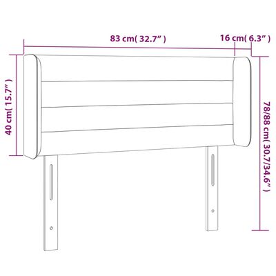 vidaXL gultas galvgalis ar LED, 83x16x78/88 cm, gaiši pelēks audums