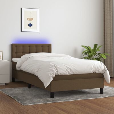 vidaXL atsperu gulta ar matraci, LED, tumši brūns audums, 100x200 cm
