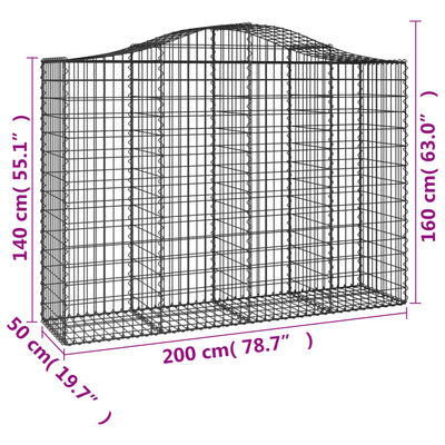 vidaXL arkveida gabiona grozi, 14gb., 200x50x140/160cm, cinkota dzelzs