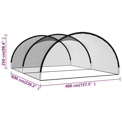 vidaXL beisbola tīkls, melns, 600x400x250 cm, poliesters