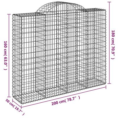 vidaXL arkveida gabiona grozi, 11gb., 200x50x160/180cm, cinkota dzelzs