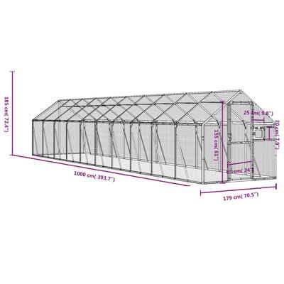 vidaXL putnu māja, sudraba krāsa, 1,79x10x1,85 m, alumīnijs