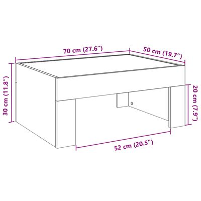 vidaXL kafijas galdiņš ar LED, ozola krāsa, 70x50x30 cm