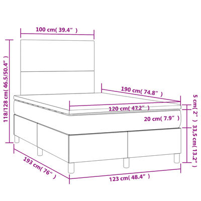 vidaXL atsperu gulta ar matraci, melns samts, 120x190 cm