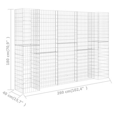 vidaXL H-formas gabions, tērauda stieple, 260x40x180 cm