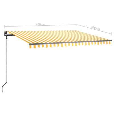 vidaXL izvelkama markīze ar LED un vēja sensoru, 4x3 m, dzeltenbalta