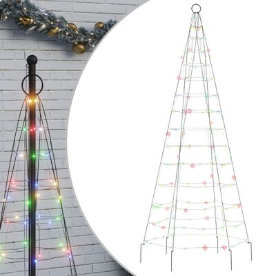 vidaXL Ziemassvētku egle karoga mastam, 200 krāsainas LED, 180 cm