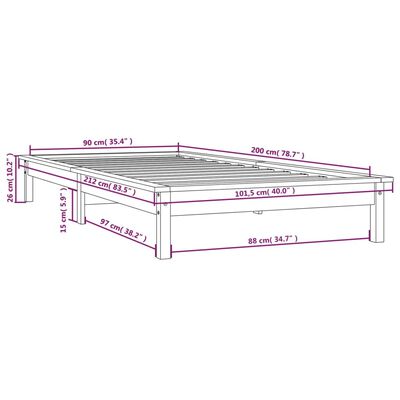 vidaXL gultas rāmis, medus brūns, 90x200 cm, priedes masīvkoks