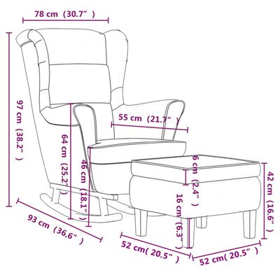 vidaXL šūpuļkrēsls ar kājsoliņu, koka kājas, krēmkrāsas samts