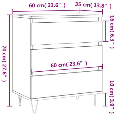 vidaXL kumode, pelēka ozolkoka, 60x35x70 cm, inženierijas koks