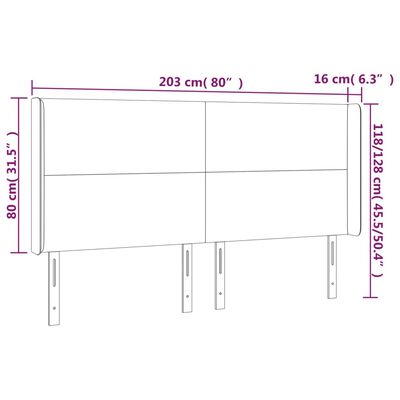 vidaXL galvgalis ar malām, tumši pelēks samts, 203x16x118/128 cm